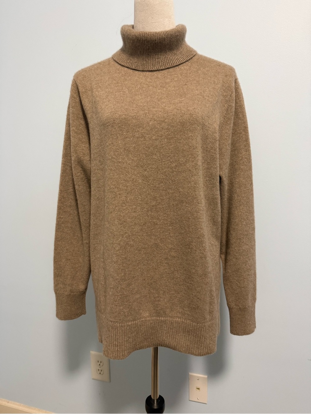 Lands’ End Women’s Plus 1X 100% Cashmere Camel Brown Turtleneck Sweater